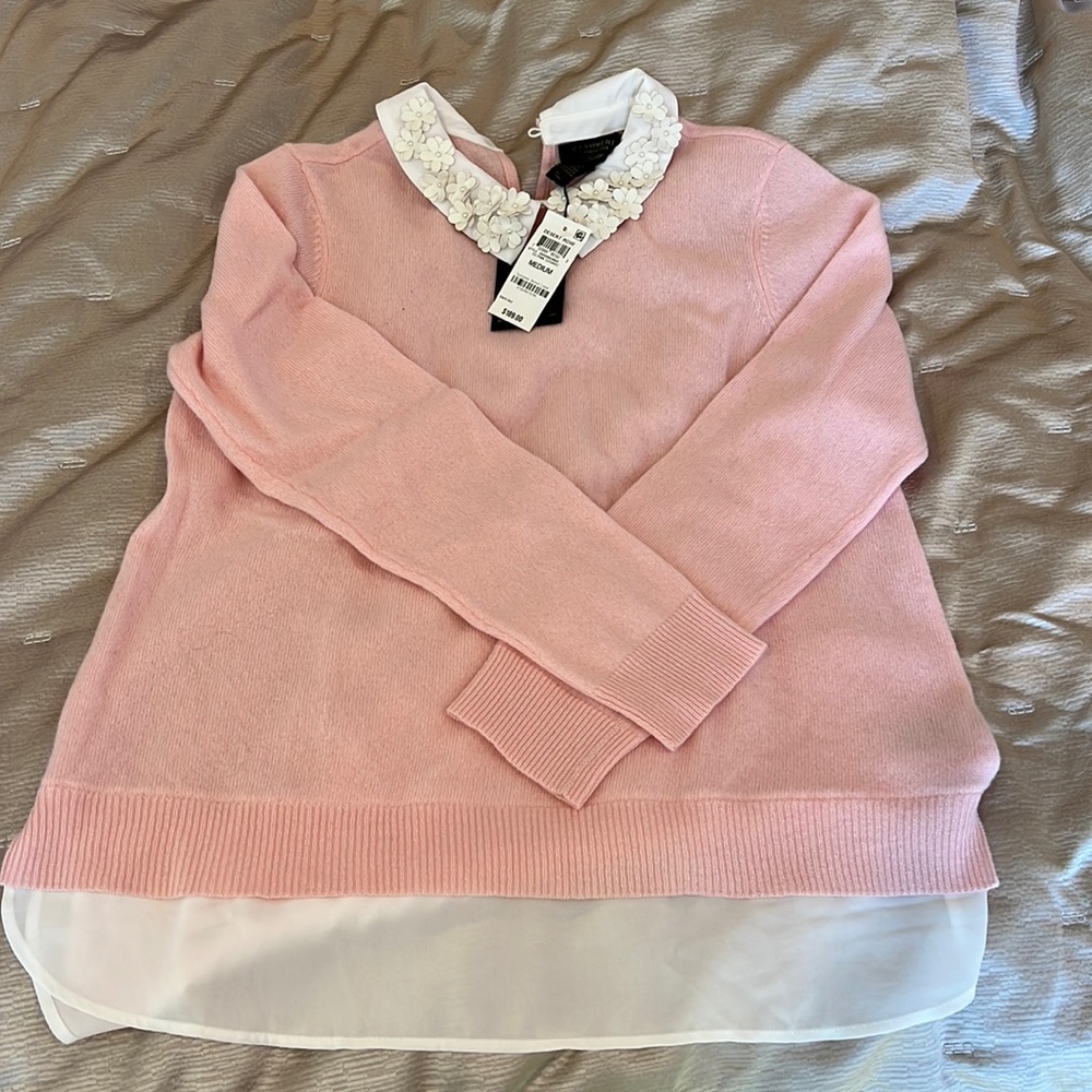 Macy’s cashmere sweater with flower collar